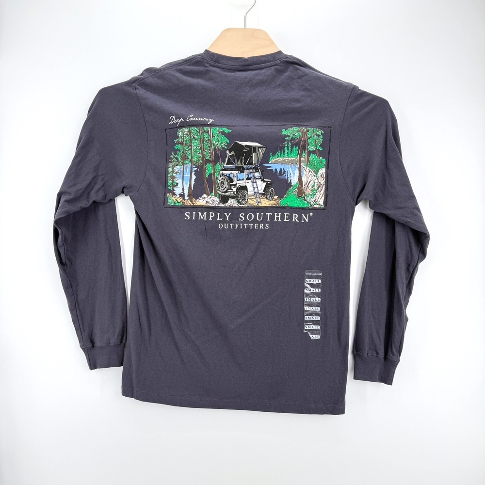 Simply Southern Deep Country Long Sleeve Small Cotton Gray Camping Jeep Tee